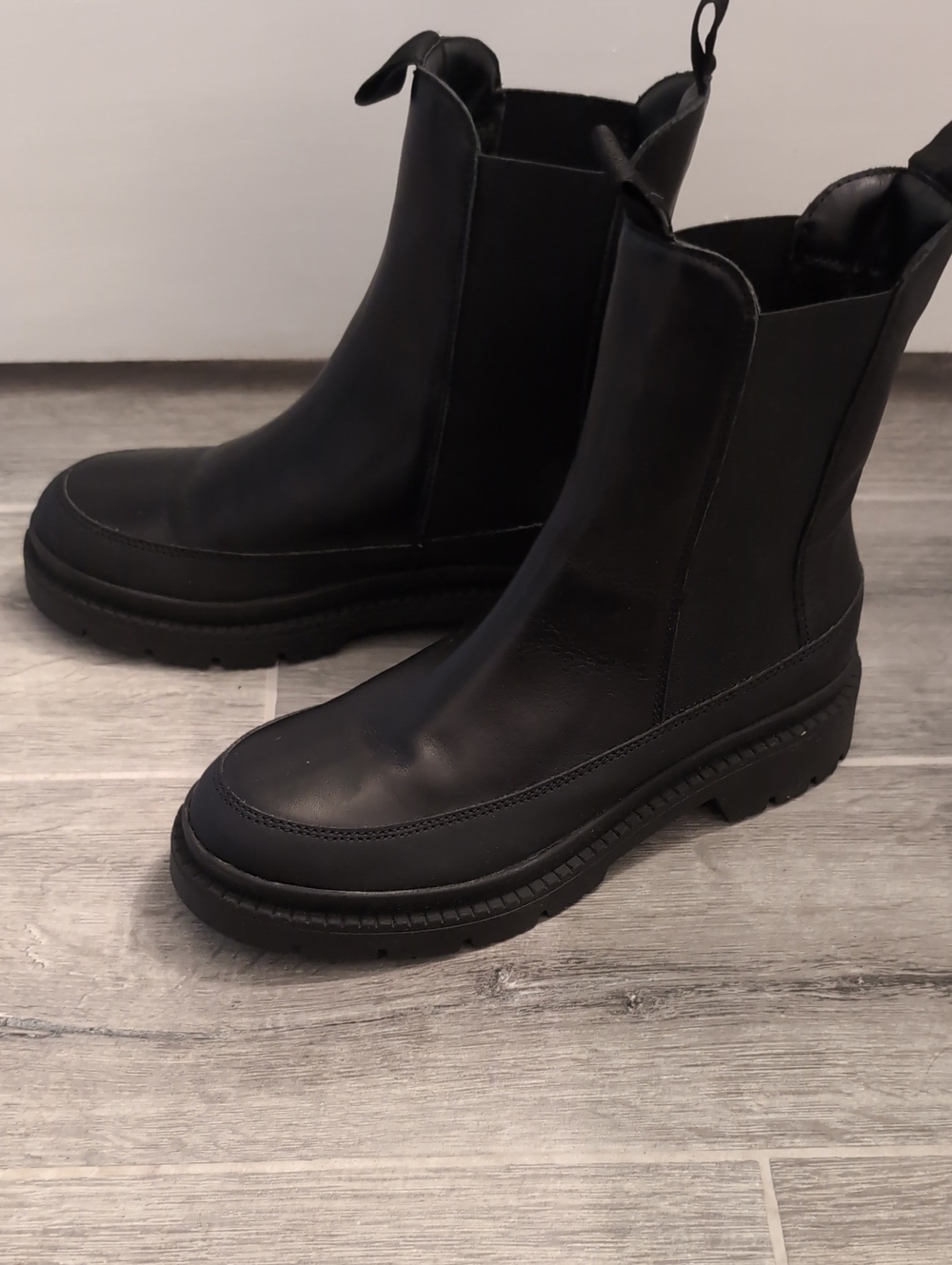 Calia Black Chelsea Lug Boots - Pull-On Leather Ankle Boots